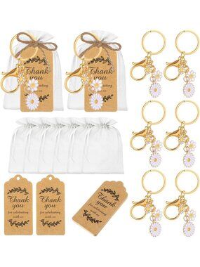 20 Flower Keychains Set for Weddings, Parties & Baptism Favors - White Sunflower